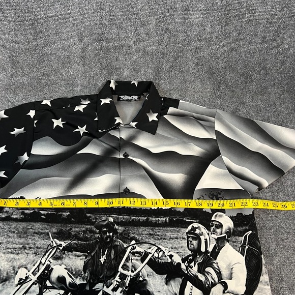 Men's Vintage Dragonfly Easy Rider Motorcycle AOP SS Button Up Shirt Black M - Picture 7 of 10